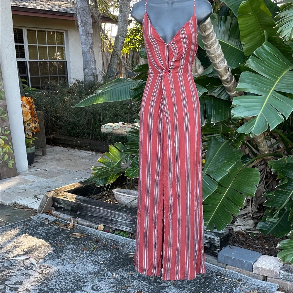 striped spaghetti strap twist front dress with front slit